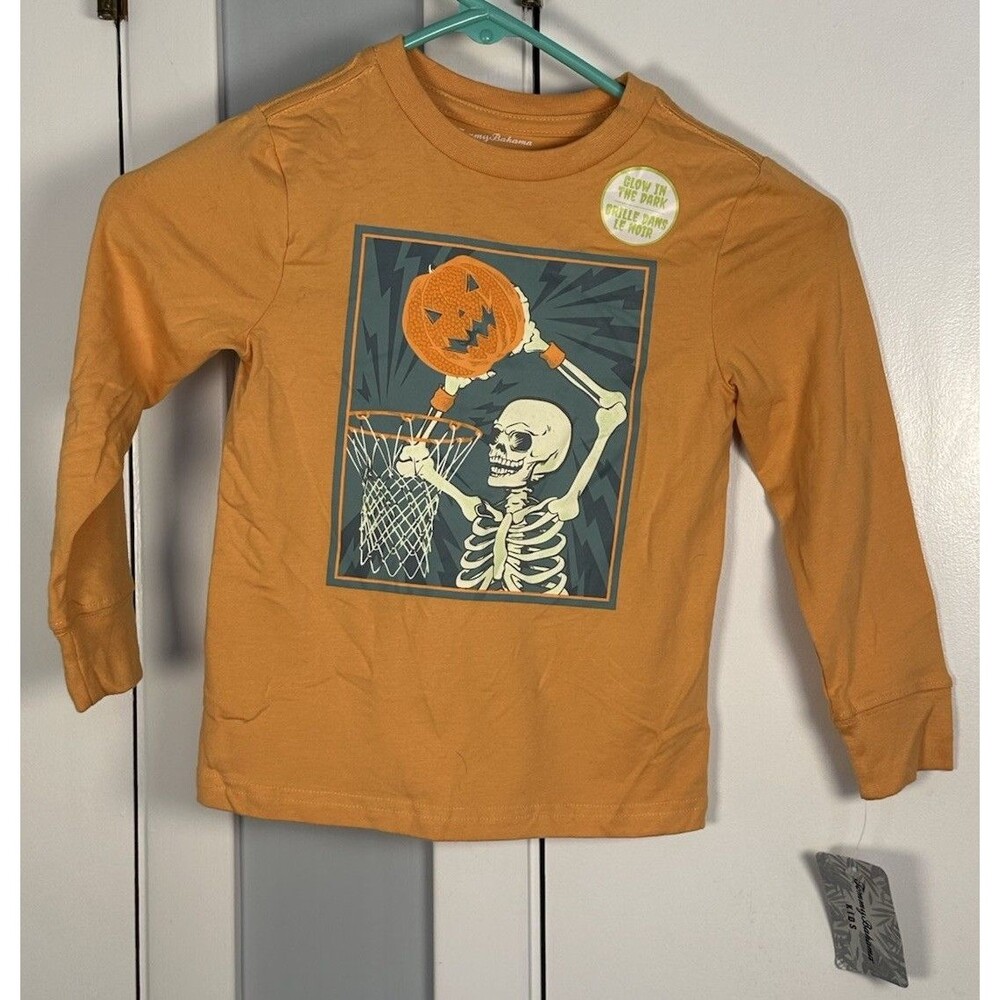 NWT Tommy Bahama Halloween L/S Shirt Dunking Basketball Glow in Dark Size 4 (S)